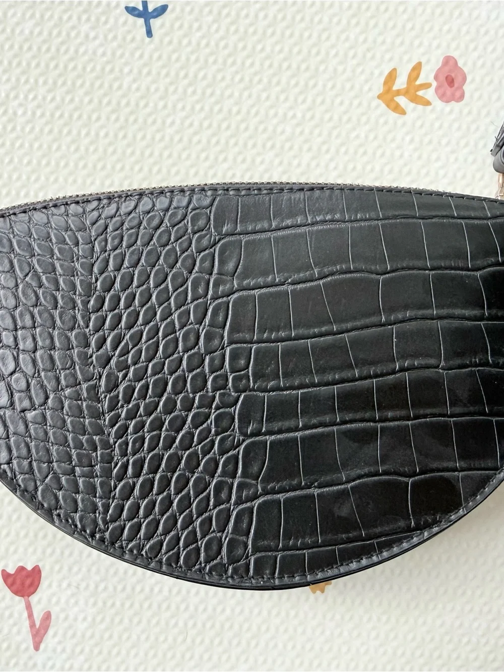 Black Croc-Embossed Wristlet Clutch